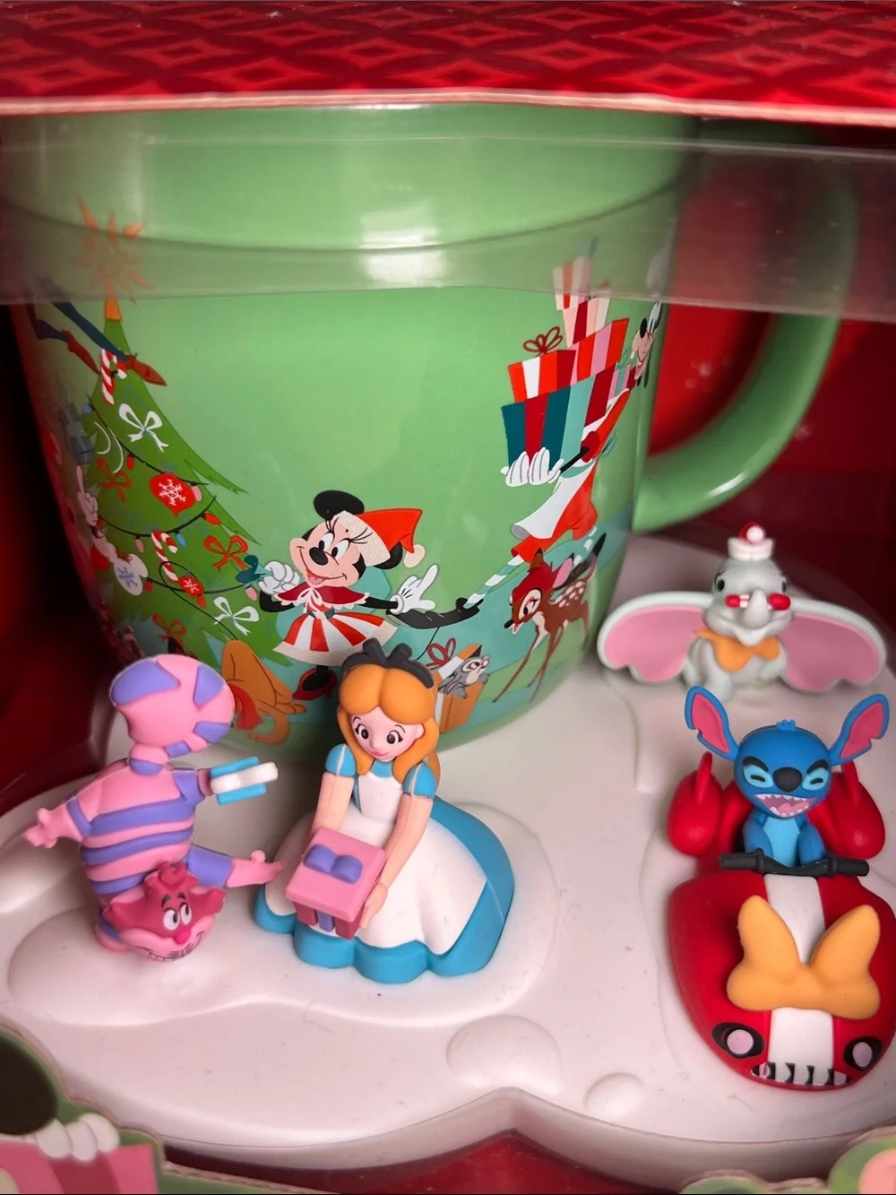 NIB Disney Christmas Holiday Green Mug with Festive Character Coaster